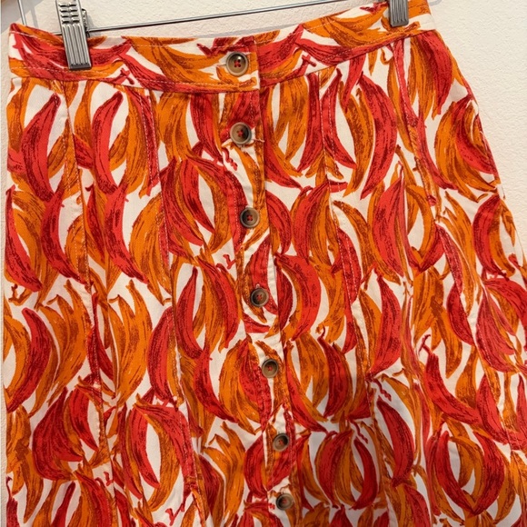 Maeve Anthropologie Banana Grove Denim Midi Skirt Orange Size 4 Orange Button - Picture 2 of 7